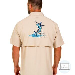 Guy Harvey AFTCO Mens Vented Shirt Marlin Cape Embroidery Short Sleeve Size L
